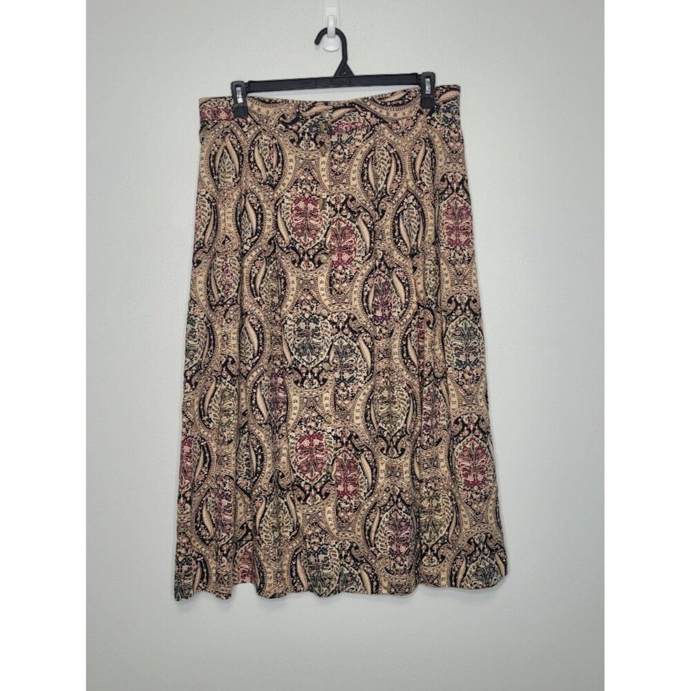 Vintage Kathie Lee tan black button front boho witchy earthy midi skirt size 20w